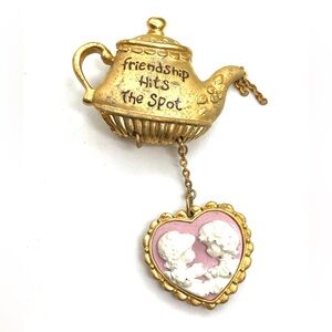 PMI Gold Tone Friendship Cameo Brooch